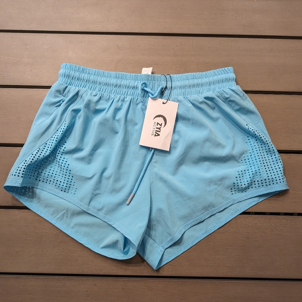 Zyia Active Summer Sky Charger Shorts with Biker Shorts Liner Women's Medium